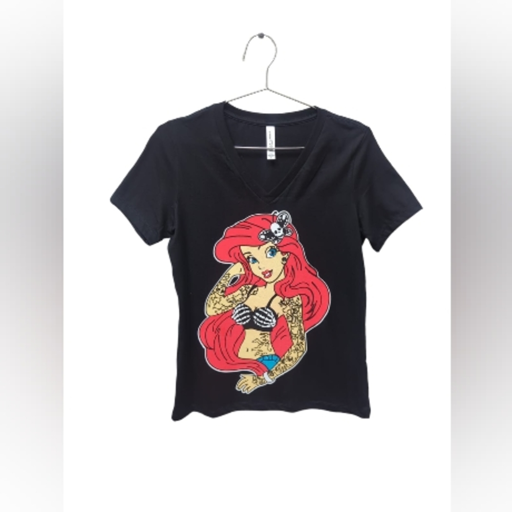 Tattoo Princess on Black Ladies Bella Canvas V neck Tshirt